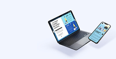 Interactive press kit on a laptop and a smartphone